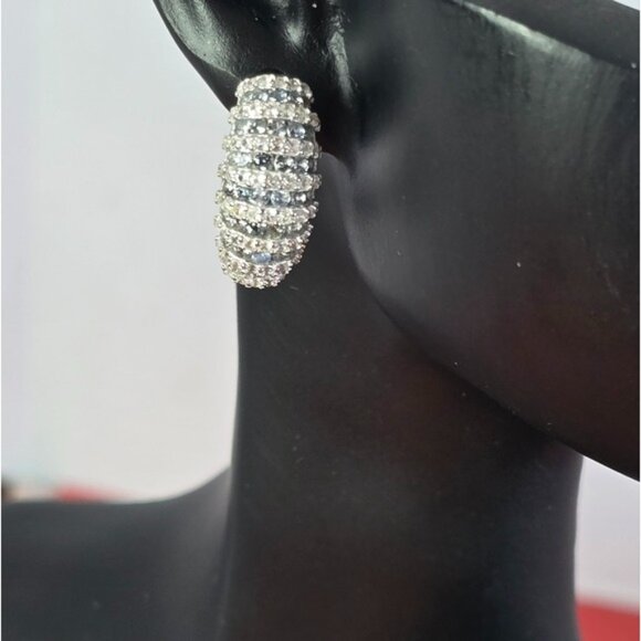 925 Sterling Silver Earrings with Natural Sapphire & White Topaz Gemstone - Picture 5 of 6